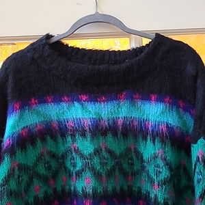 Emory park black pattern fuzzy sweater in L